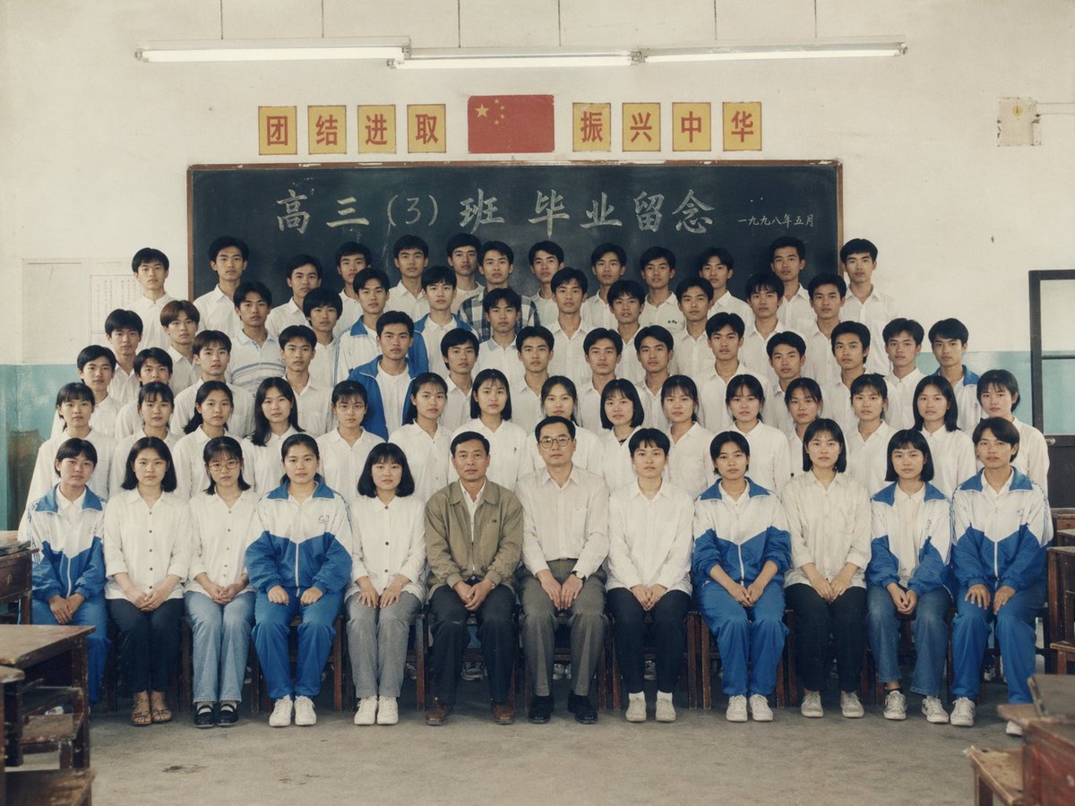 90年代中国高中教室毕业合照