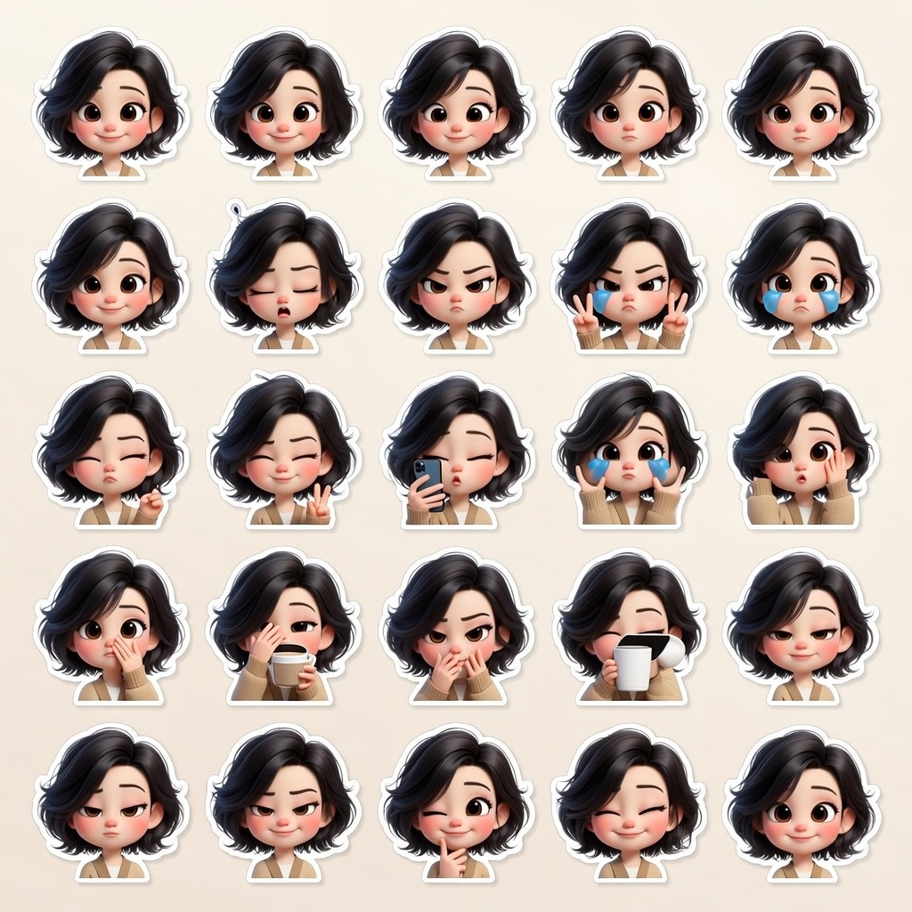 3D皮克斯女孩百变表情贴纸包