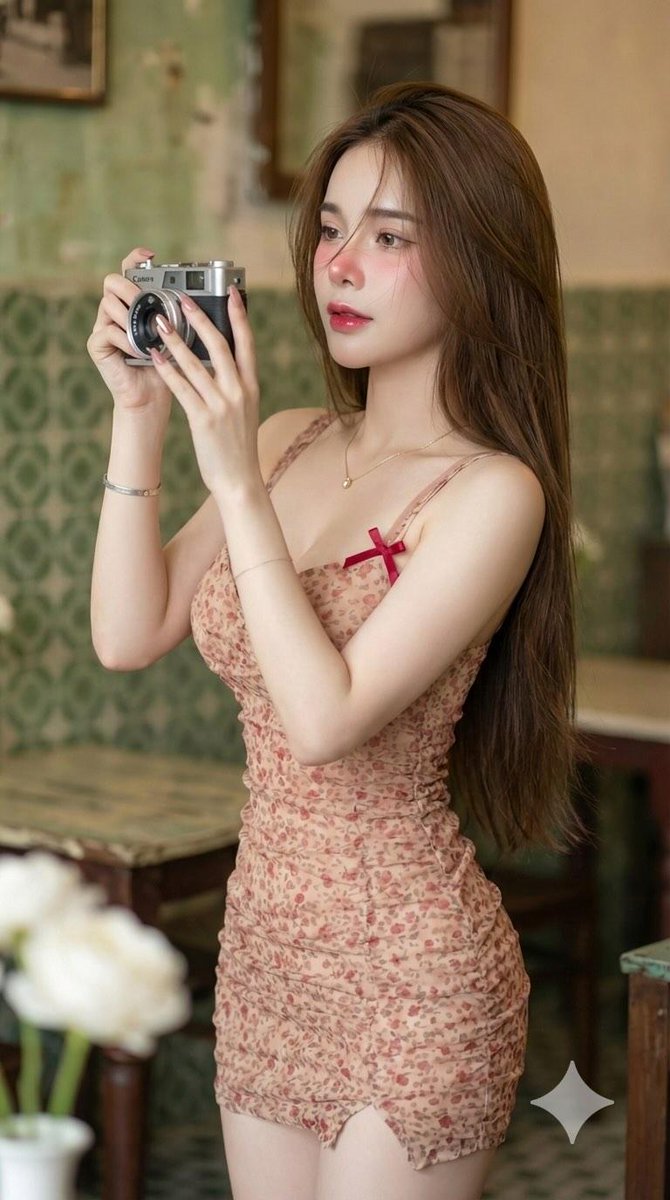 复古相机与瑜伽光感女孩肖像