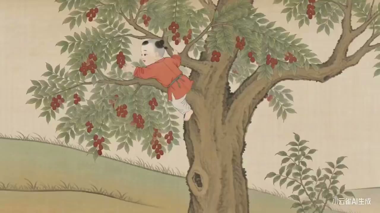 AI复活清代工笔画《东林红雨》