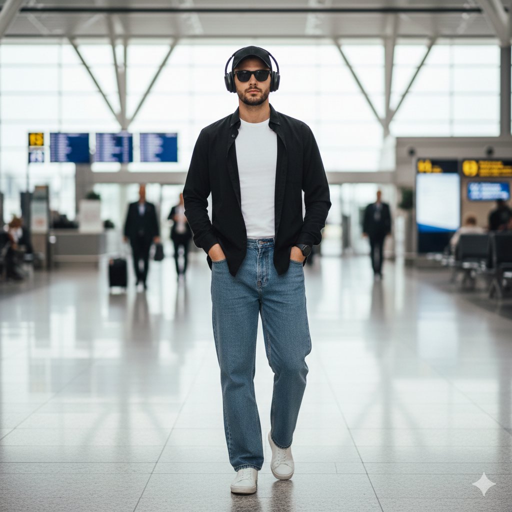 机场街拍：潮男随性旅行美学