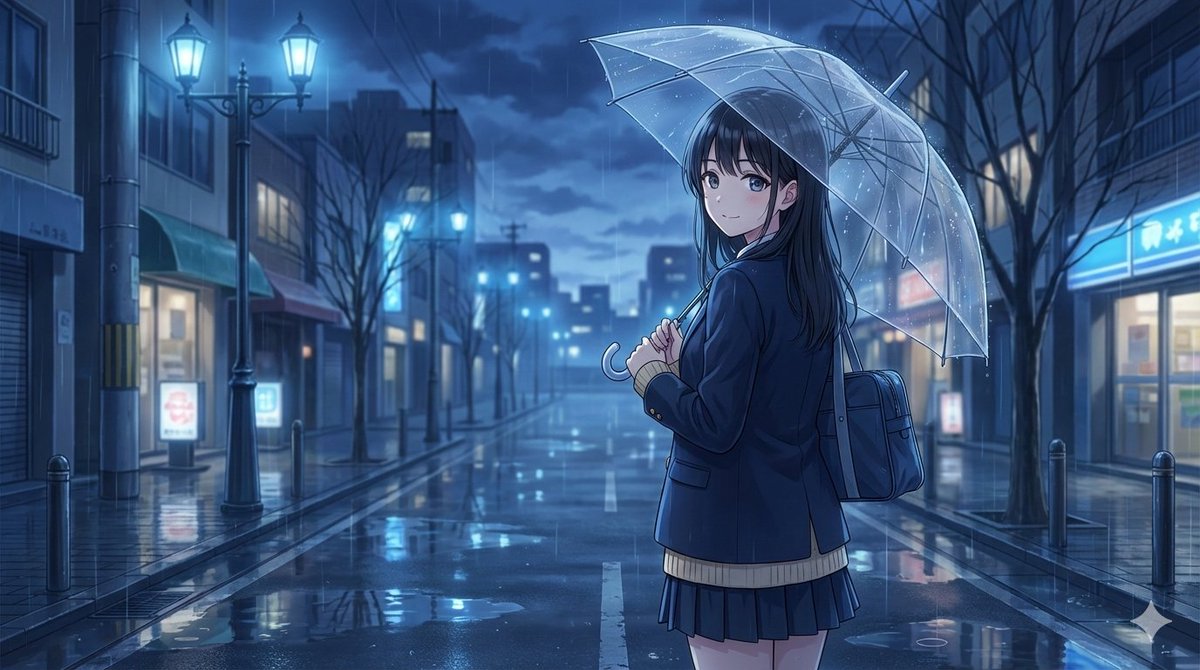 细雨动漫街头的撑伞少女