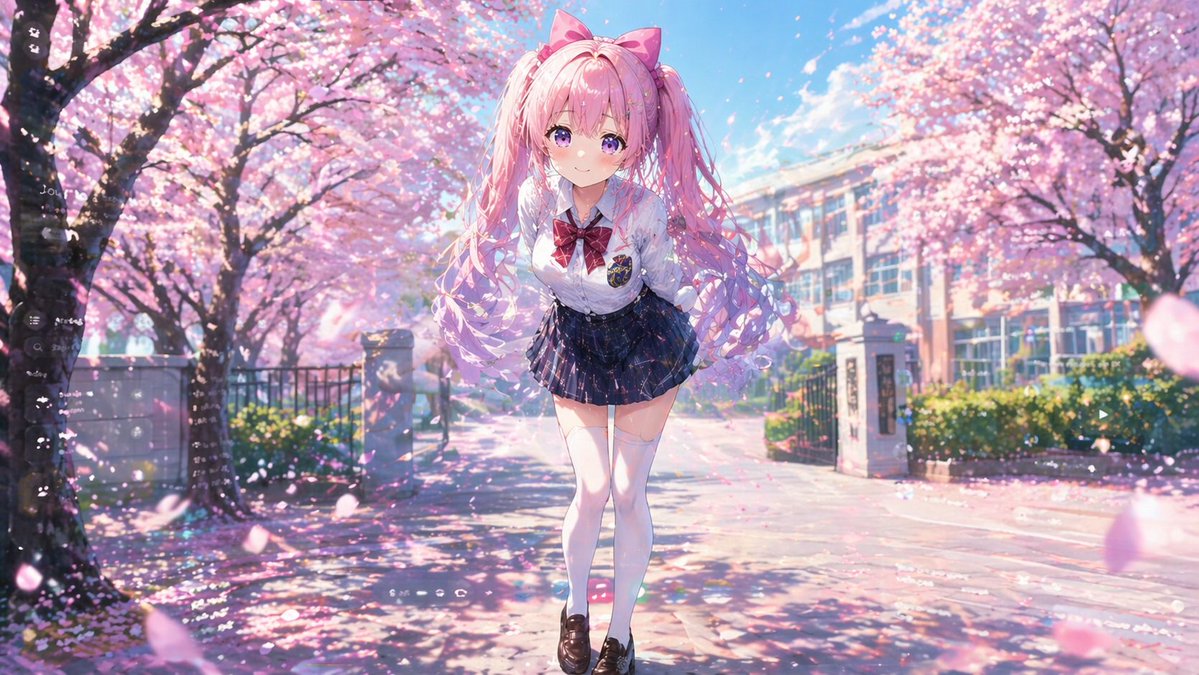 樱花树下的害羞双马尾JK少女