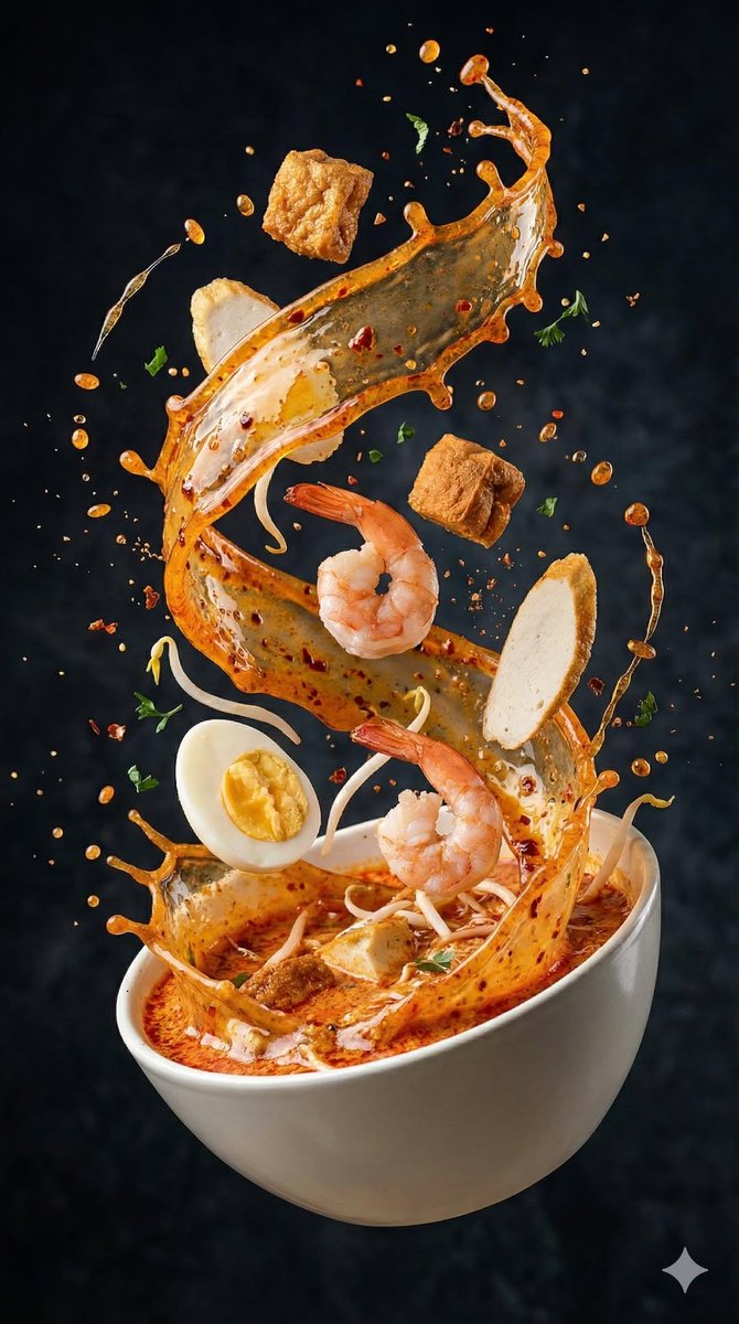 亚洲浓汤食材腾空飞溅瞬间