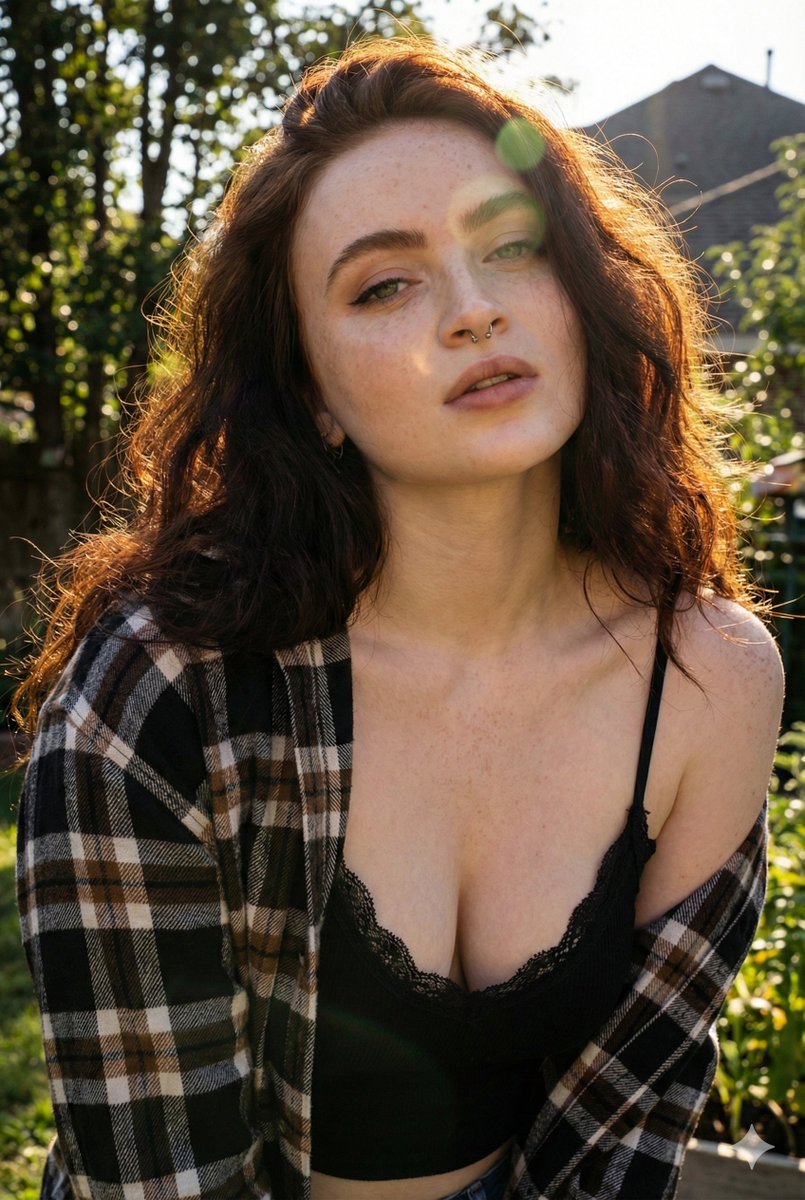 暖阳逆光下红铜发色的慵懒少女肖像