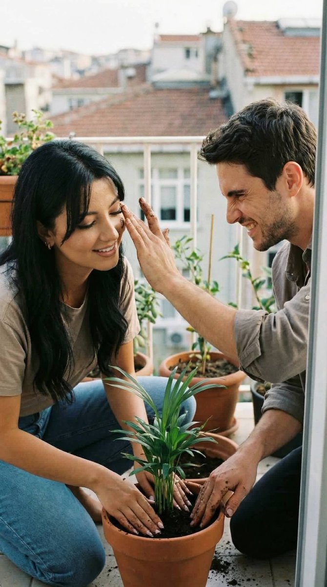 阳台共植绿意，他轻拂她脸颊泥土