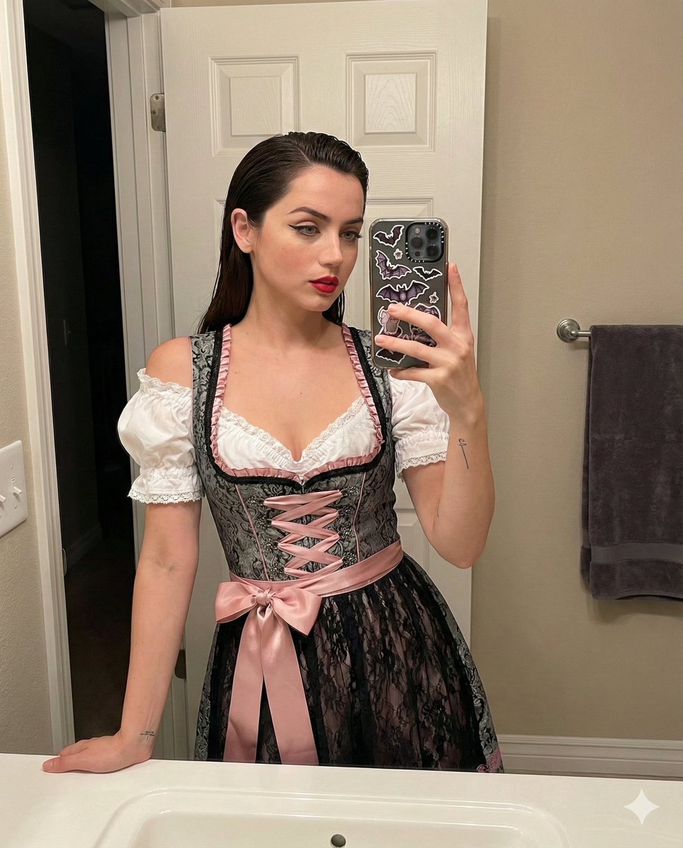 浴室镜前的哥特风德式少女自拍