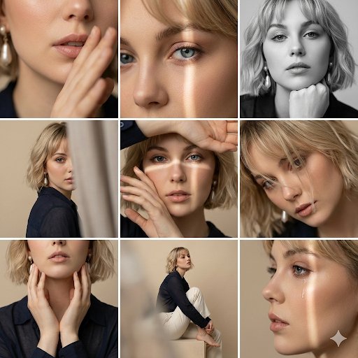 米色影棚极简情绪特写九宫格