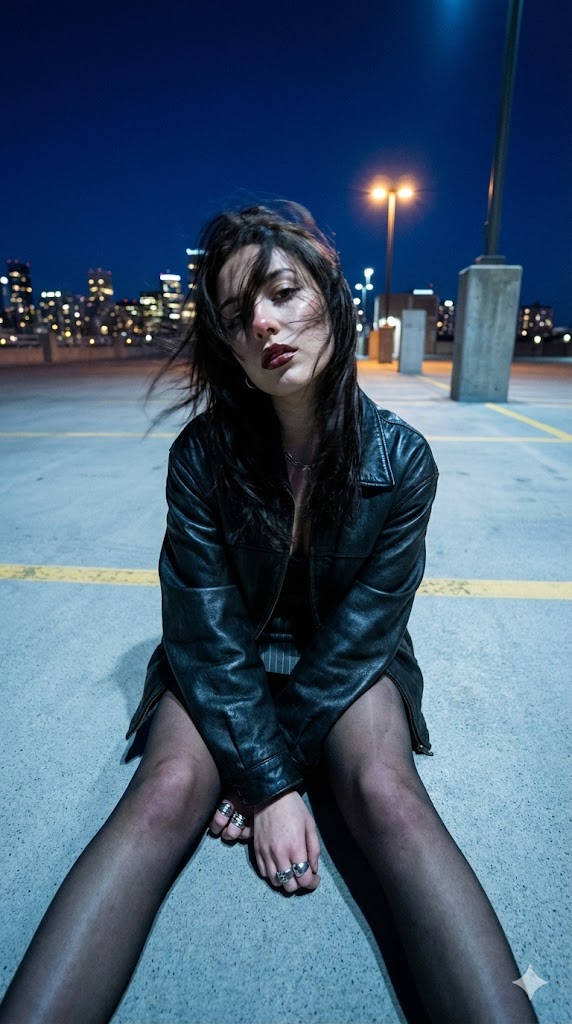 蓝调时刻天台上的冷面酷女孩