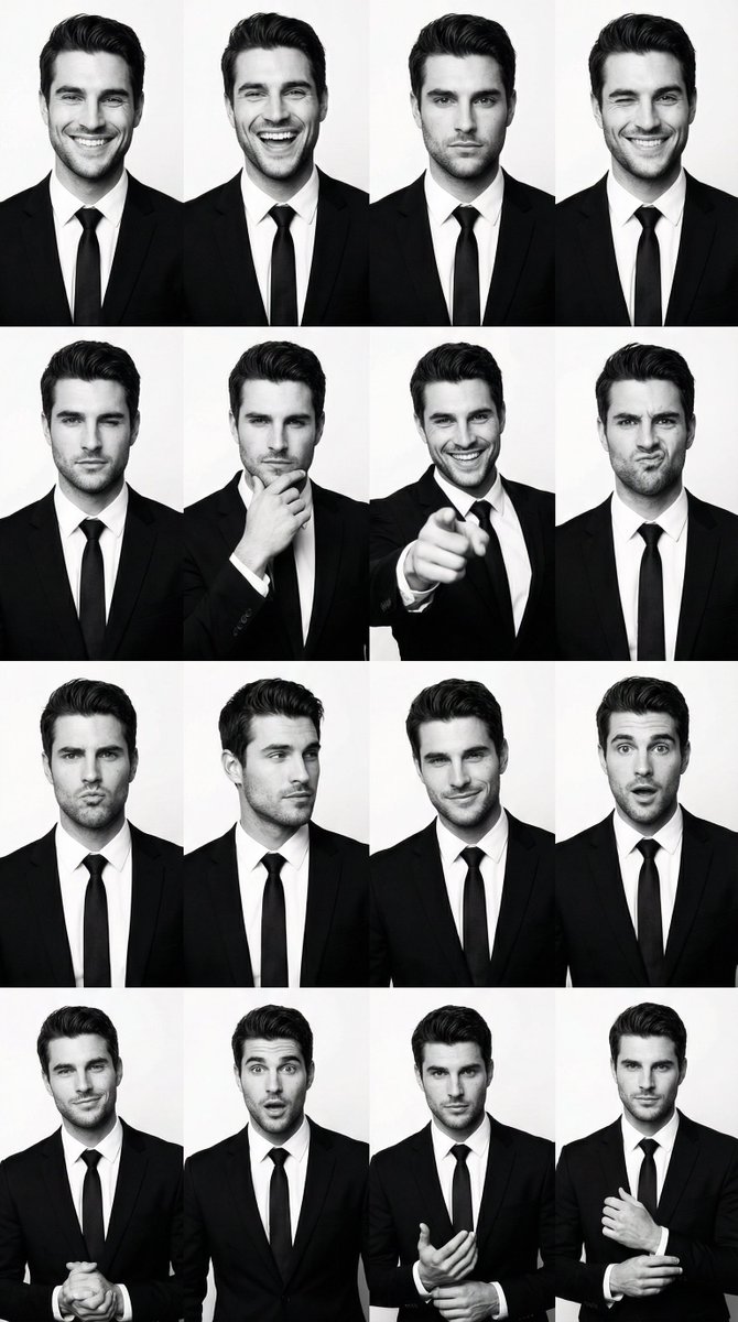 黑白胶片质感西装男模四宫格肖像