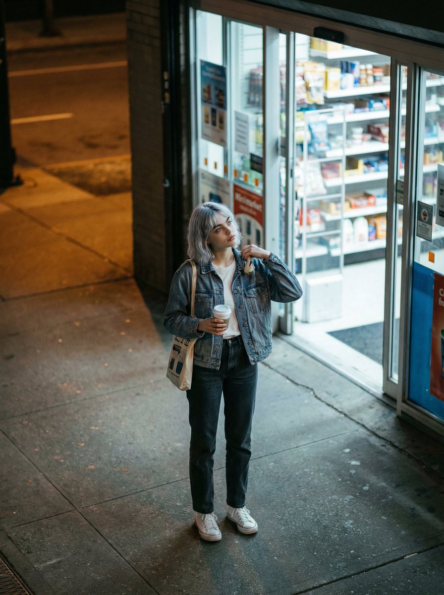 便利店灯下的夜街抓拍