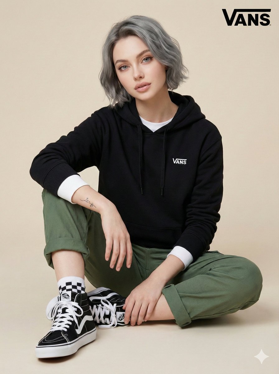 浅米色影棚中的Vans风格女孩