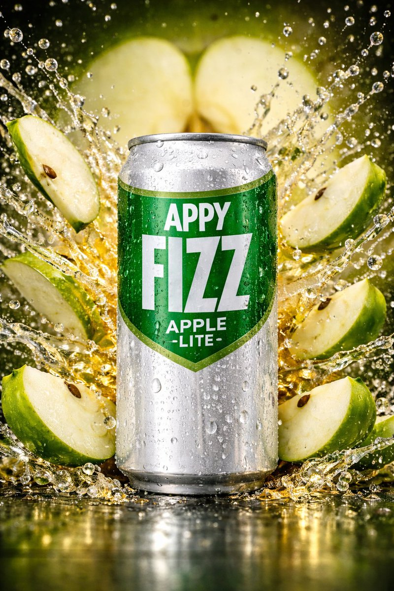 青苹果飞溅中的 Appy Fizz 电影级产品照