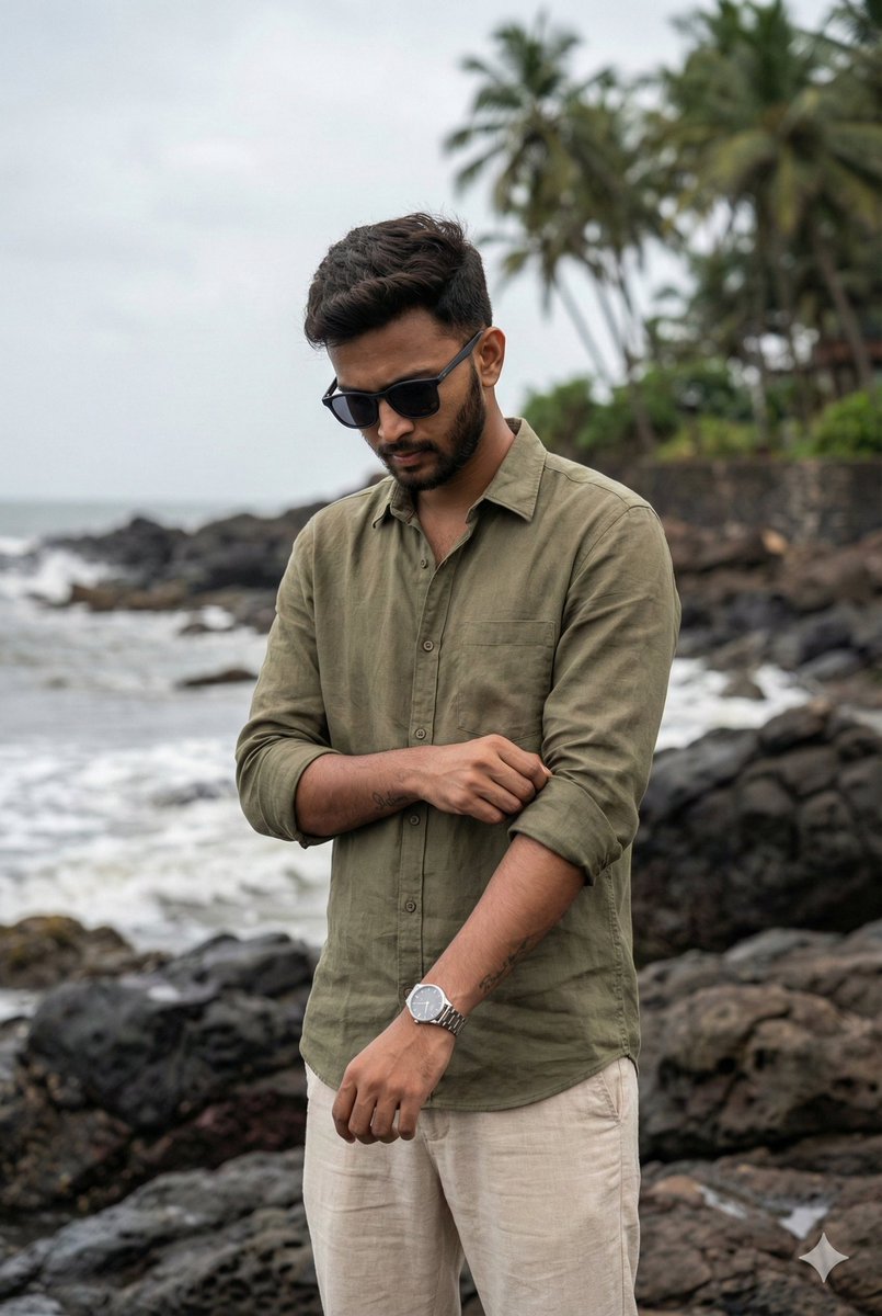 电影感岩石海岸极简男装肖像