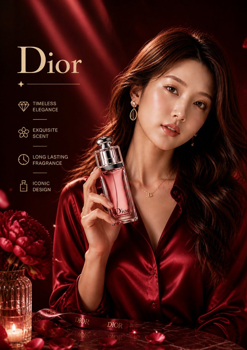 绯红丝缎中的迪奥香氛肖像