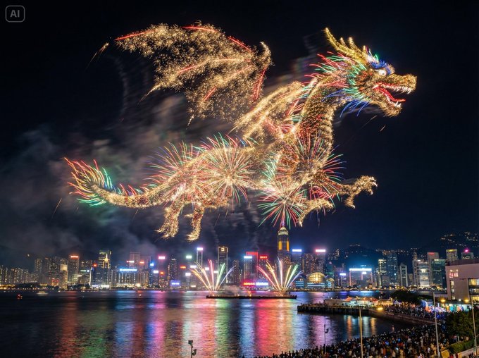 夜空中的烟花剪影