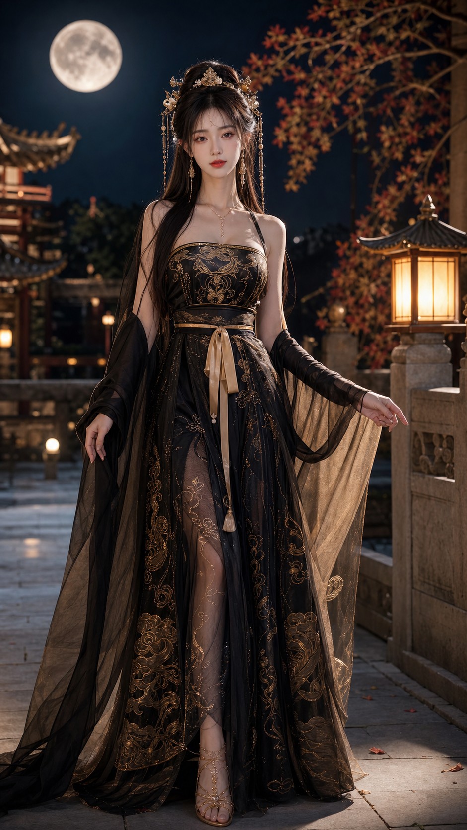 黑金唐风汉服庭院写真