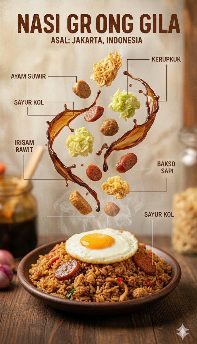 蒸汽升腾的印尼美食悬浮信息图