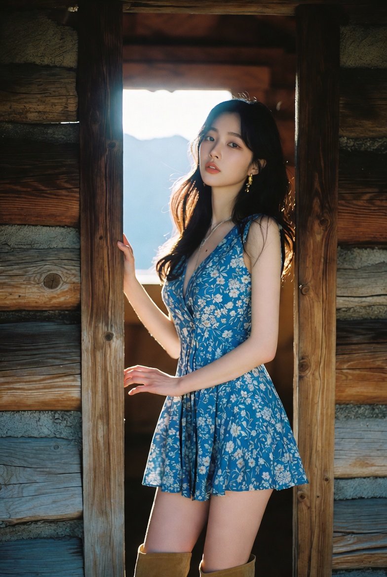 木屋门前的韩国女偶像