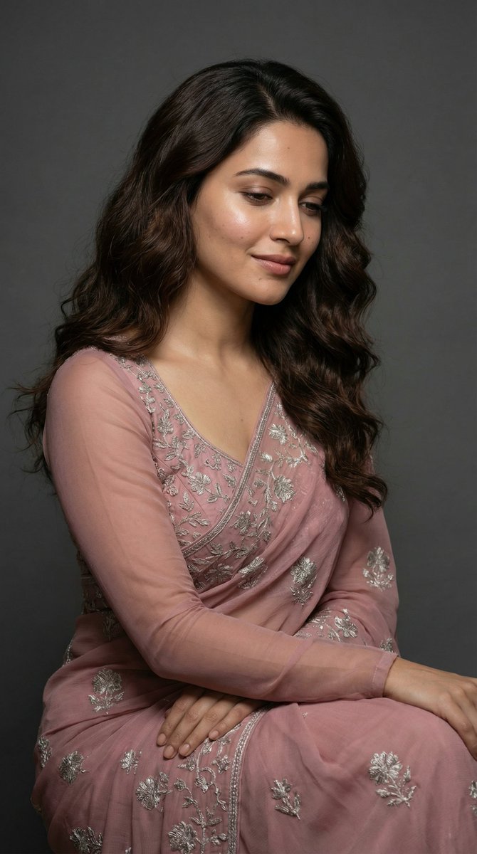 电影级柔光下的粉纱丽人像