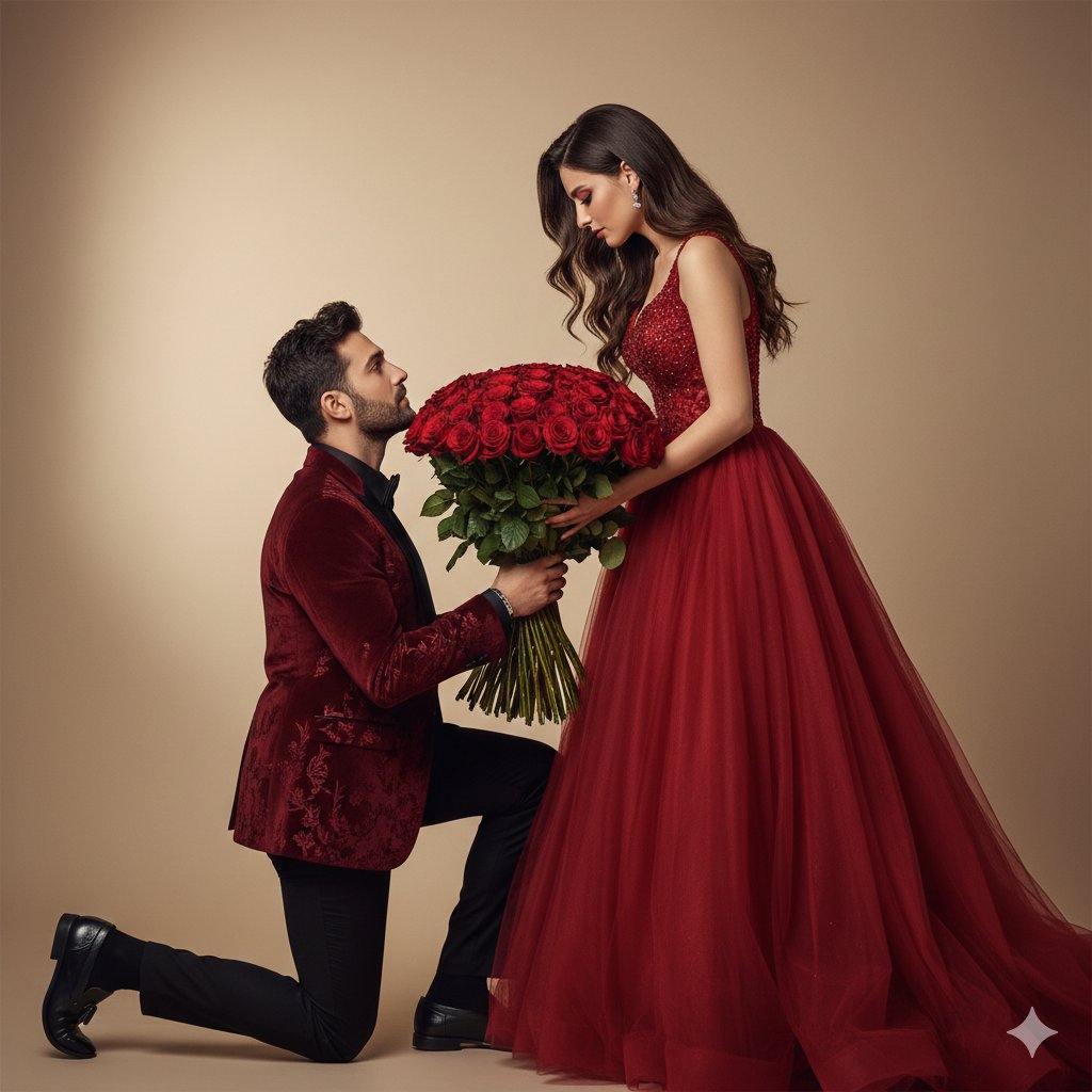 热烈红玫瑰中的电影级求婚