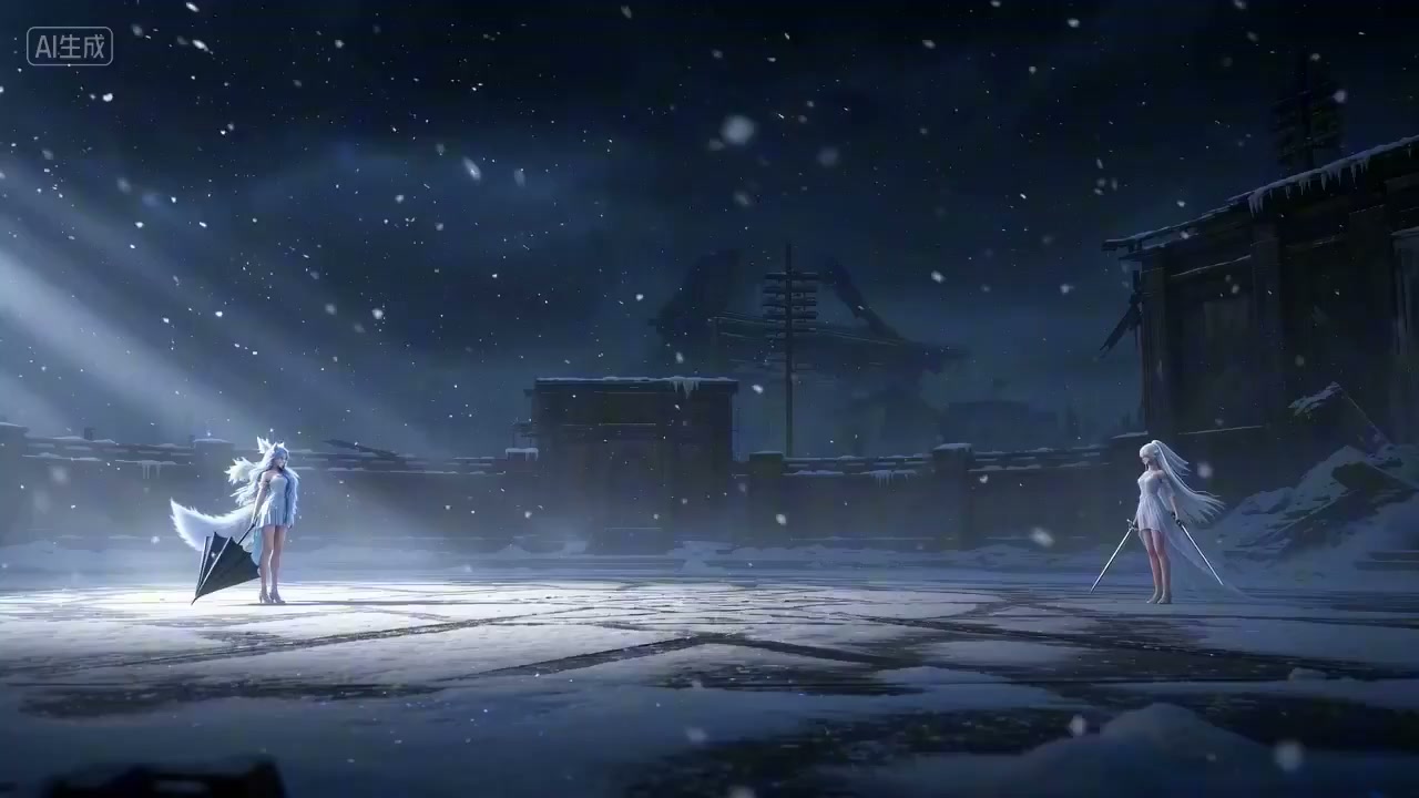 雪中剑影伞舞对决