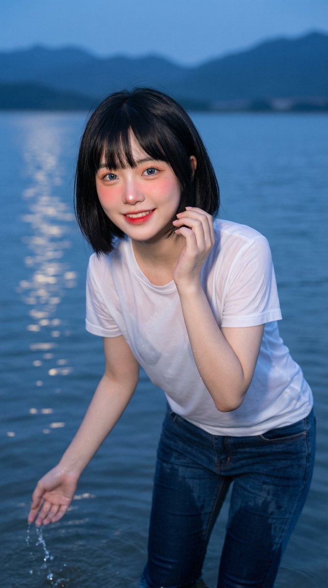 蓝瞳少女水边湿身写真