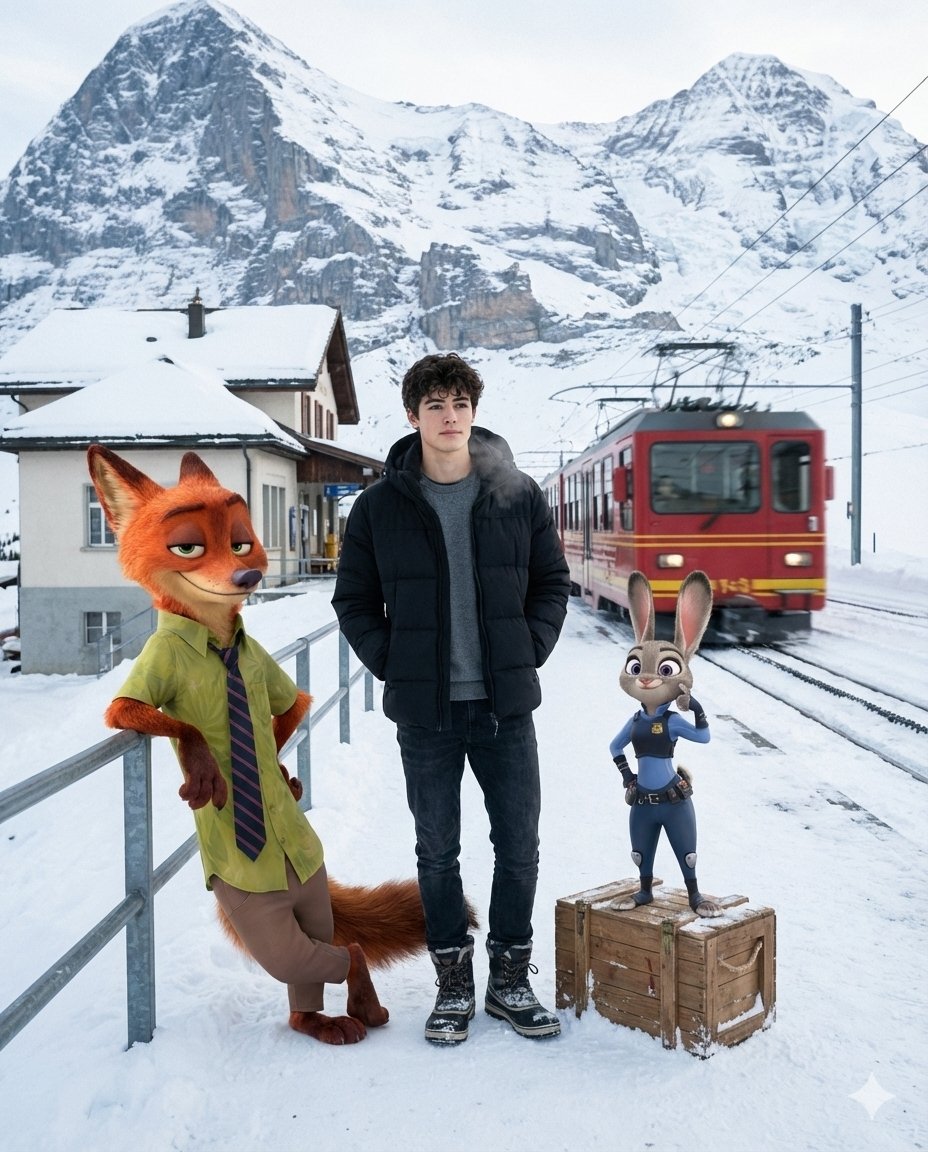 雪后阿尔卑斯车站的电影旅途