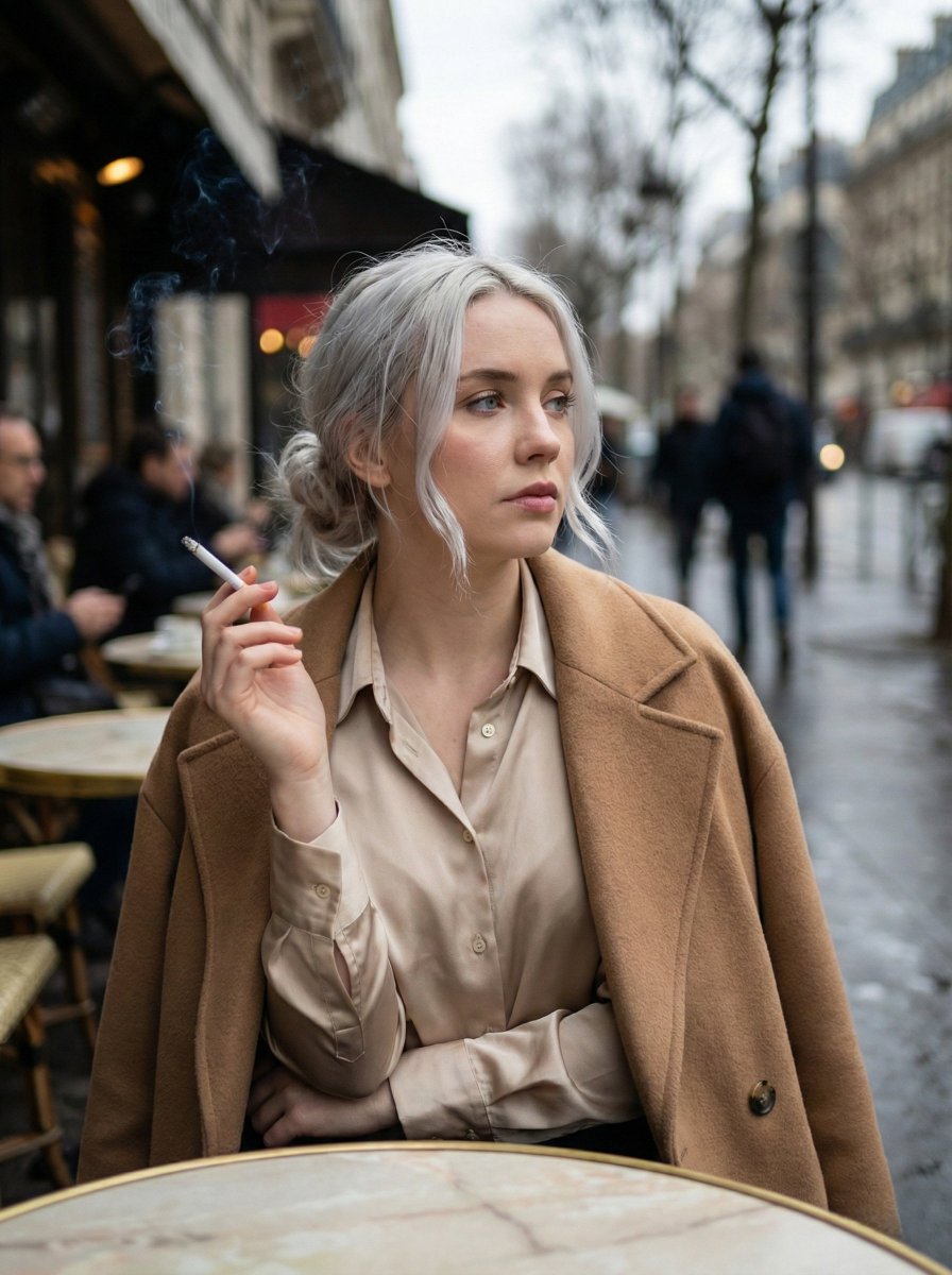巴黎咖啡馆的沉思女子