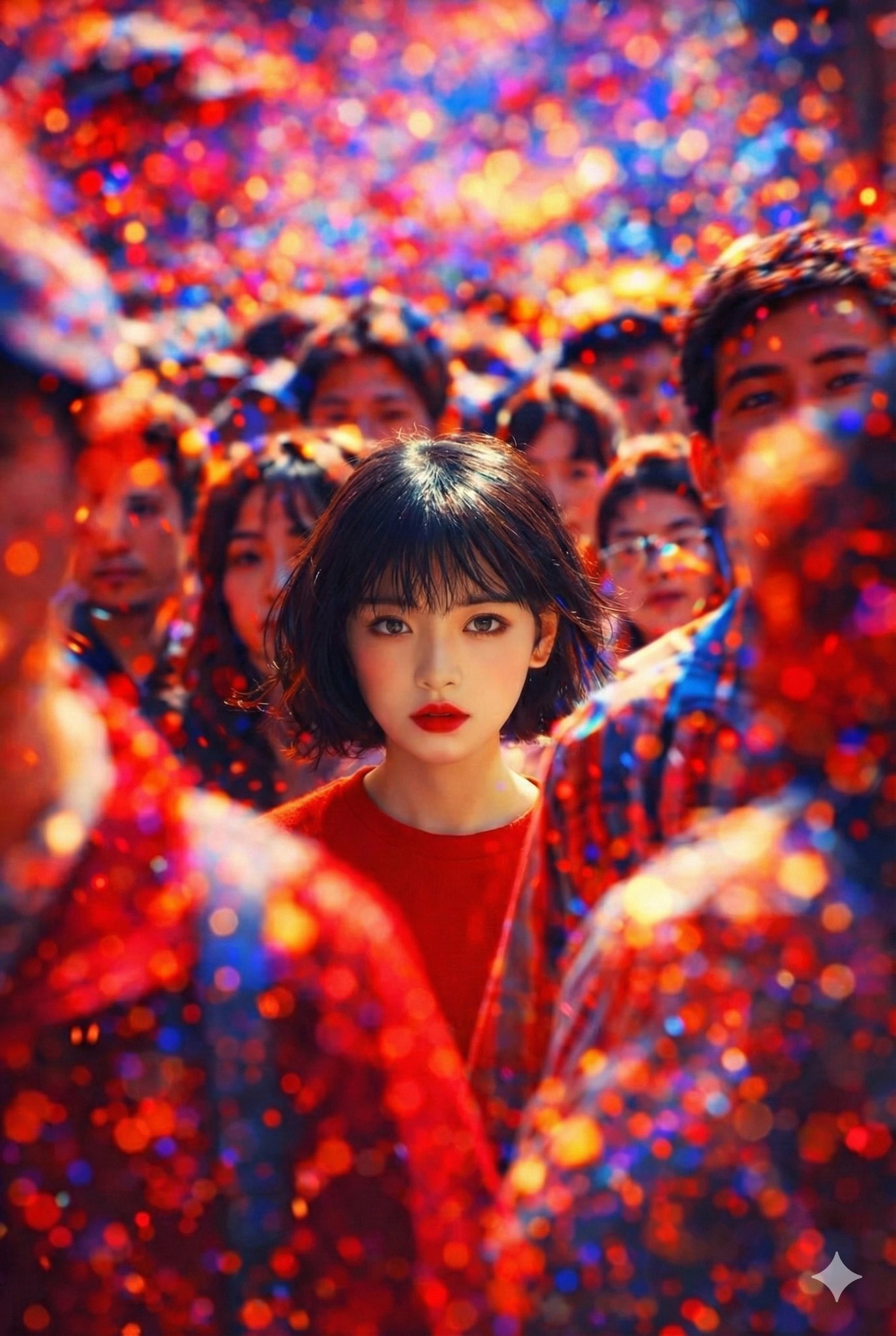 人群中的红唇女孩