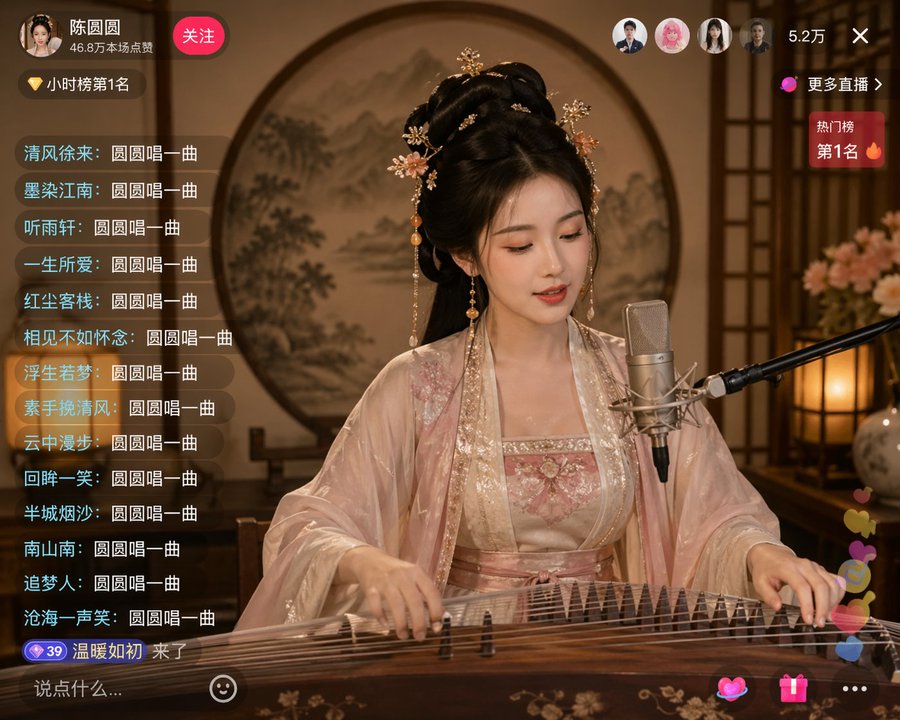 陈圆圆直播间的古筝弹唱时刻
