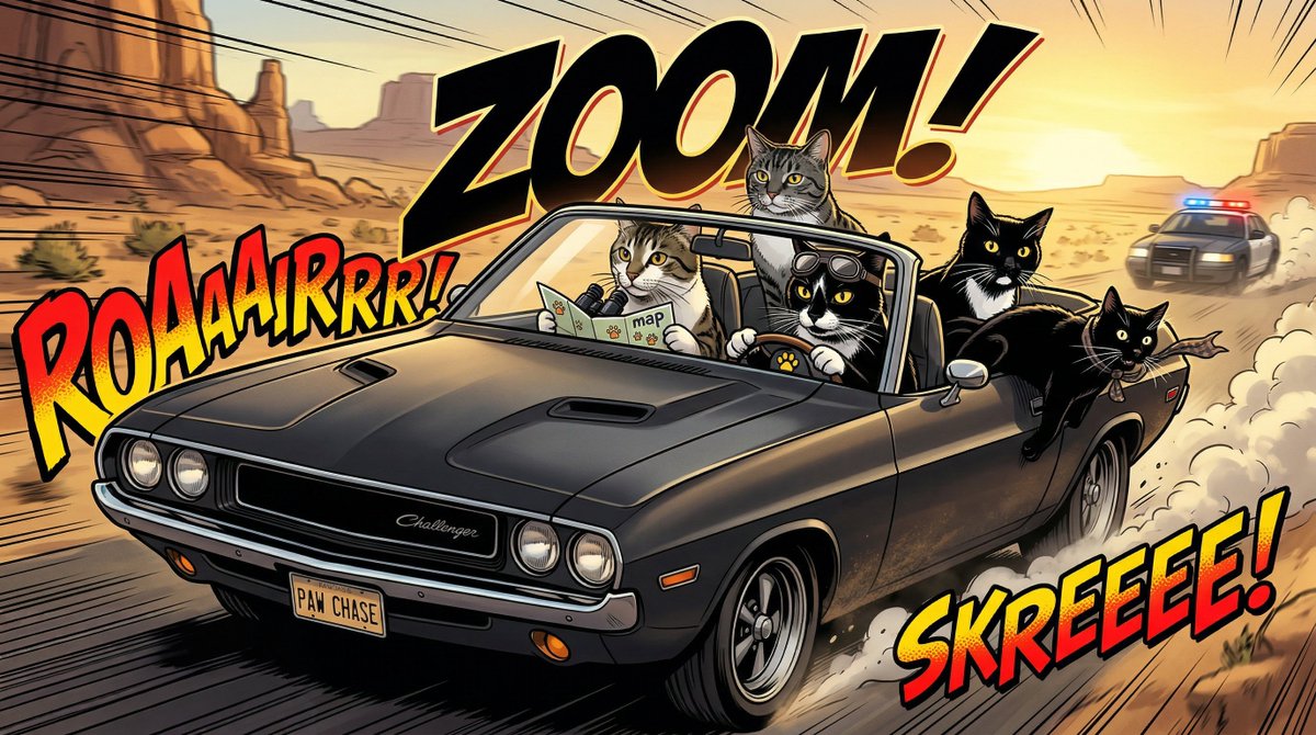 漫画风五人极速狂飙追逐战