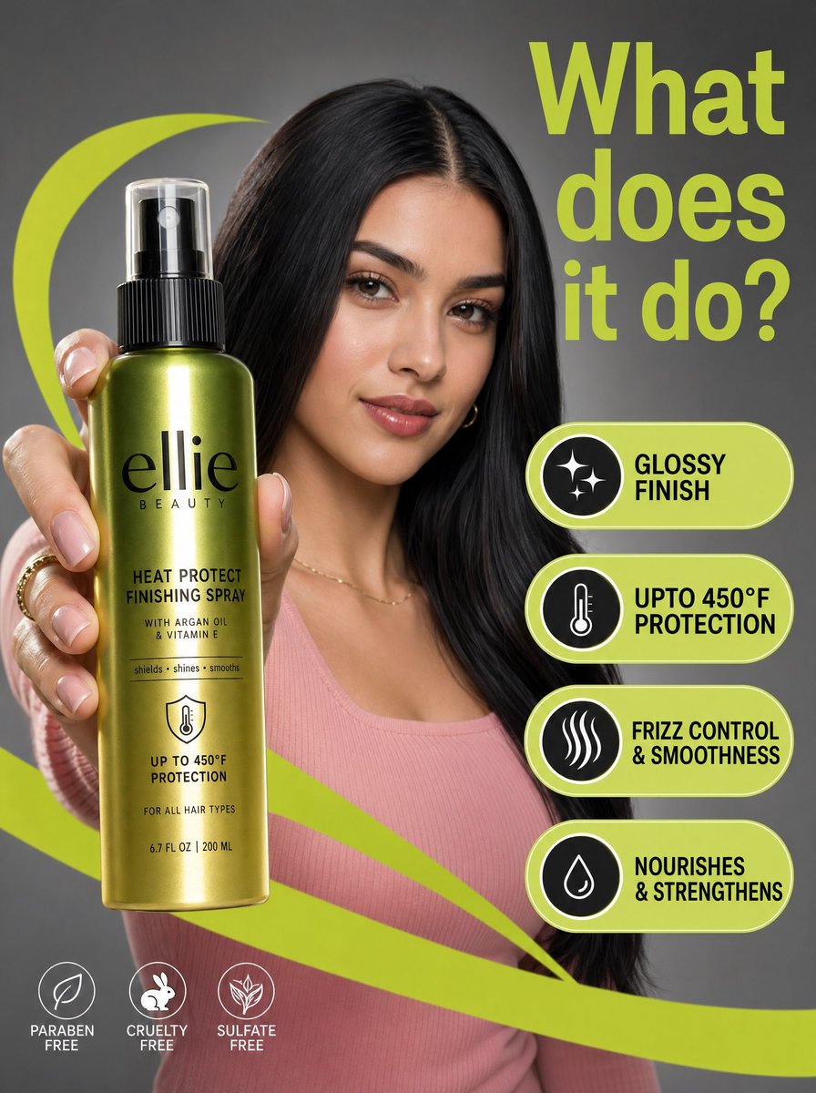 模特与Ellie Beauty喷雾瓶的动感商业摄影