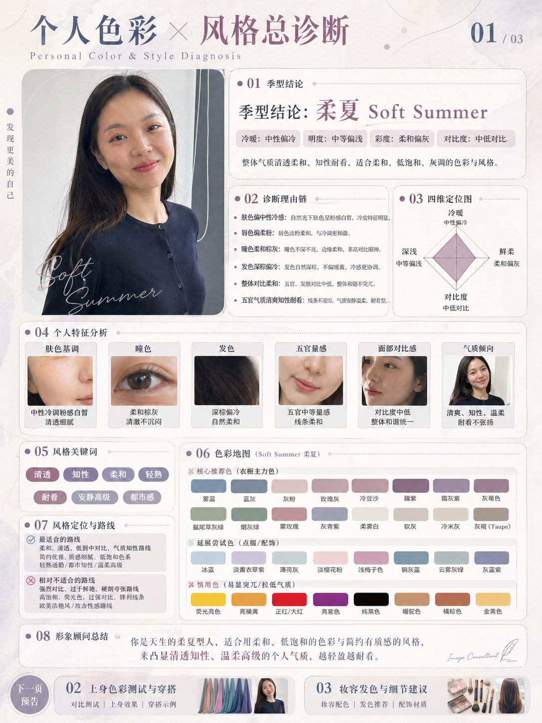 小红书个人色彩诊断三连图顾问报告