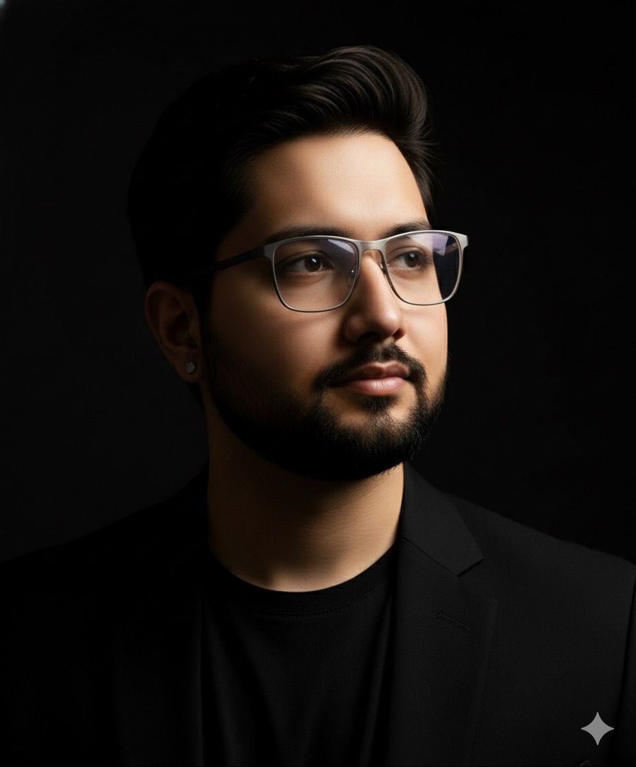 暗夜光影中的沉思西装青年