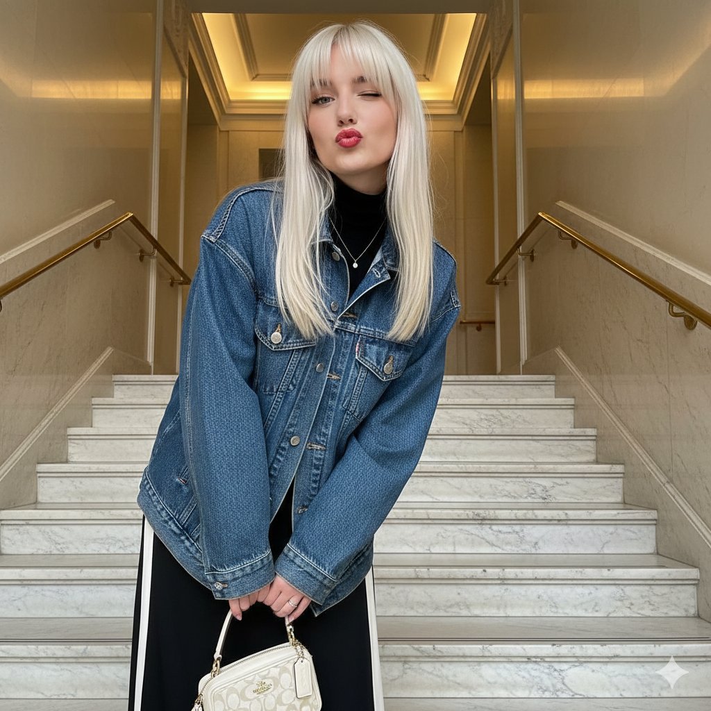 酷女孩自拍：金发辣妹俏皮比耶