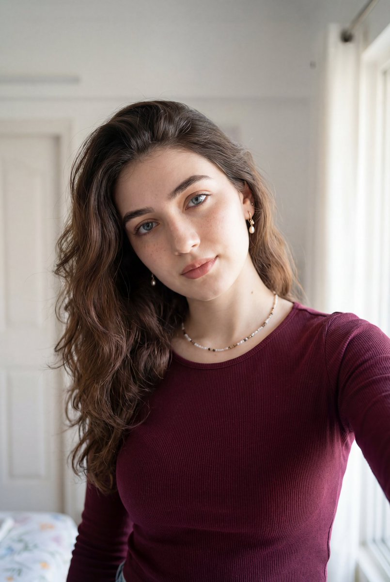 酒红针织少女的温馨自拍