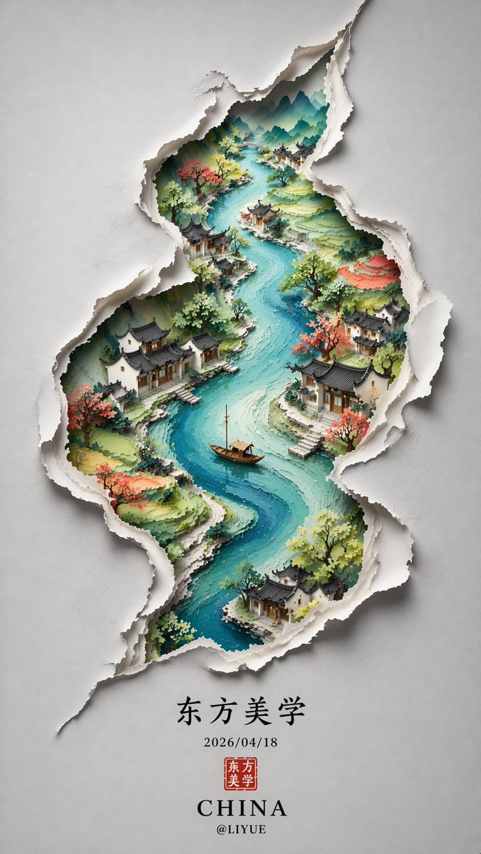 裂痕里的水墨东方山水画卷