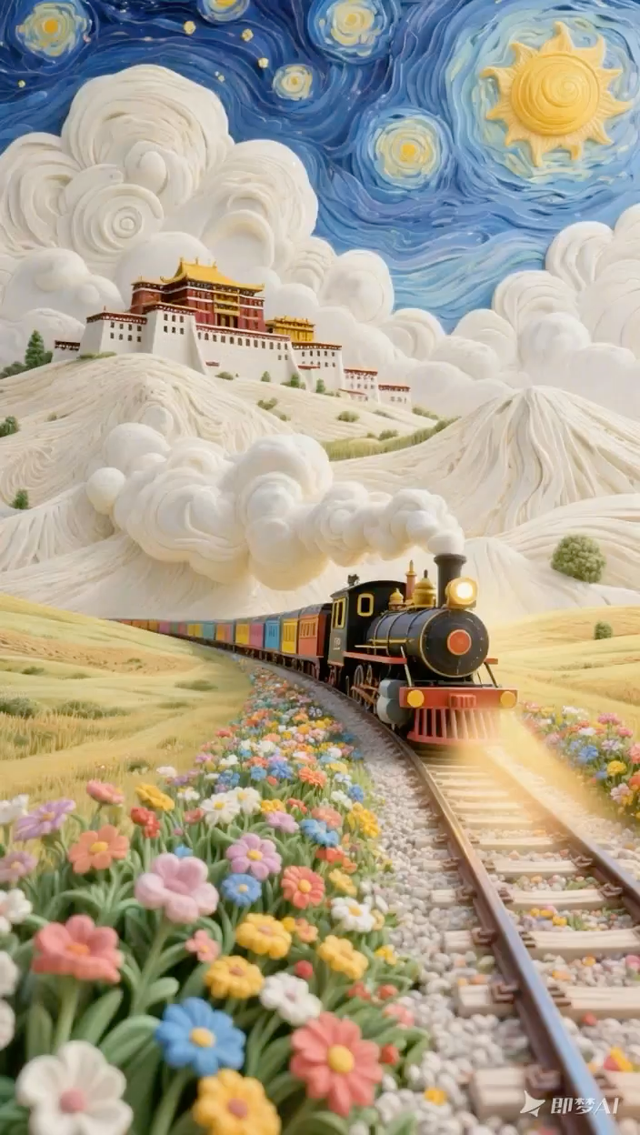 奶油质感的梵高星空梦幻列车