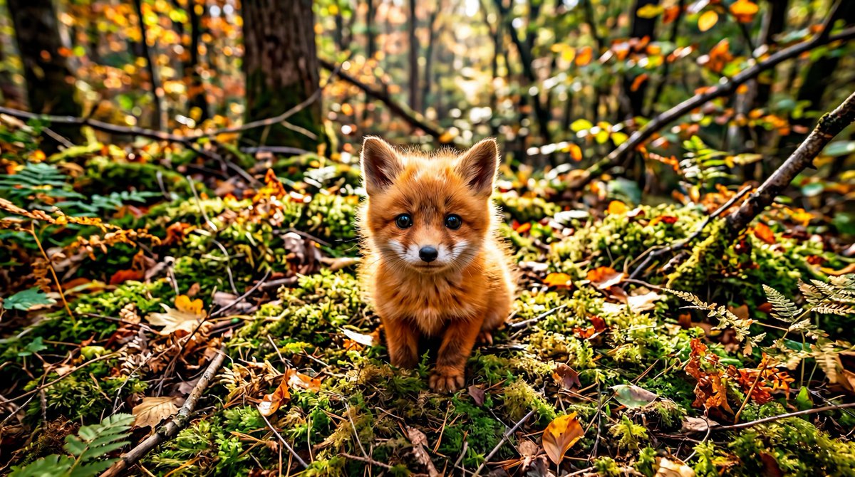 呆萌赤狐幼崽仰头凝视镜头