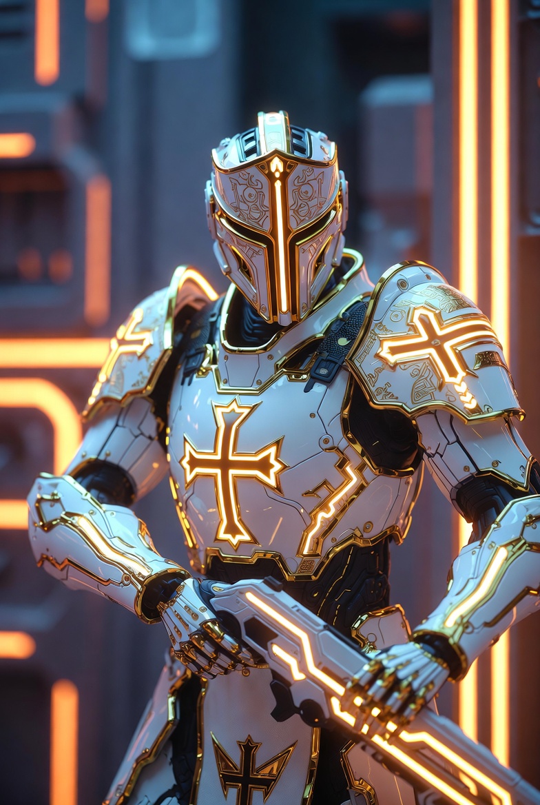 赛博传奇重塑：纯白金甲的未来圣殿骑士