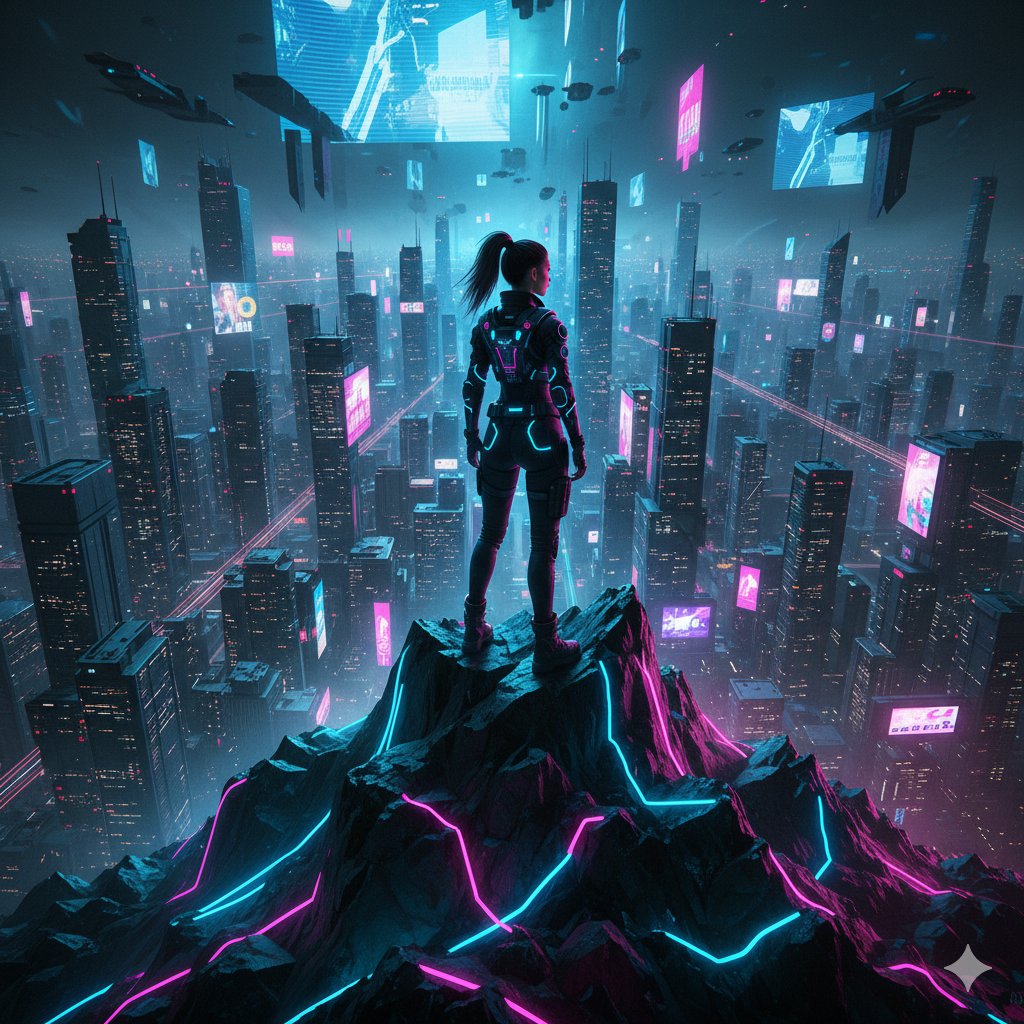 霓虹山巅的赛博少女