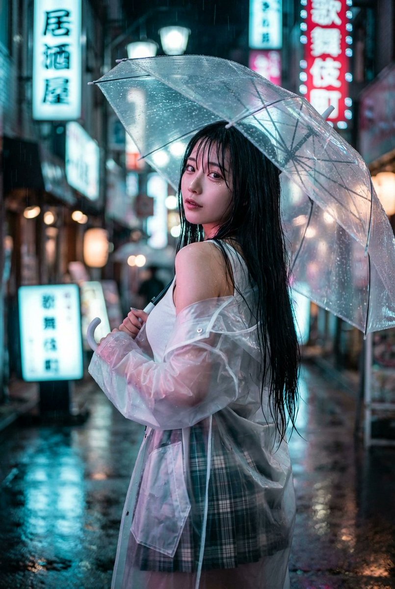 霓虹雨夜的回眸美人