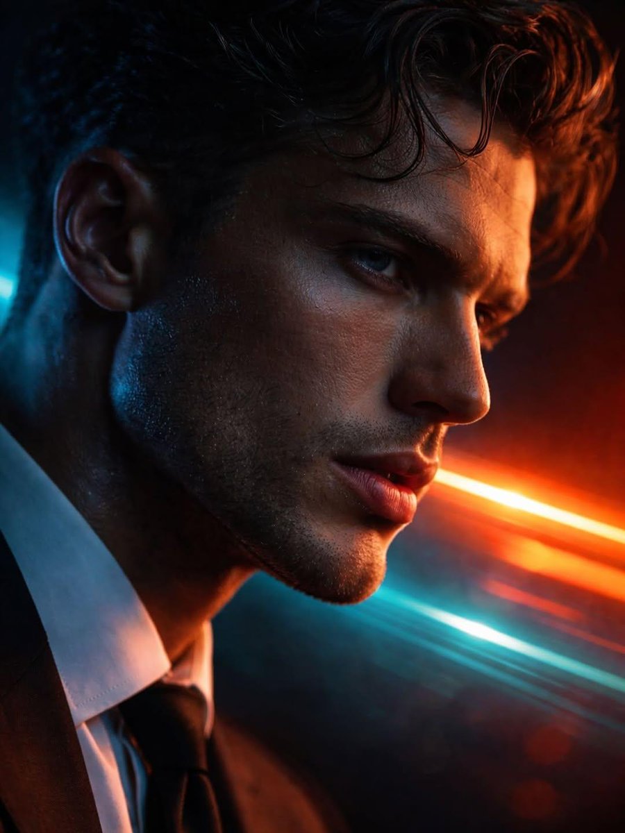 赛博朋克霓虹光影下的冷峻侧颜