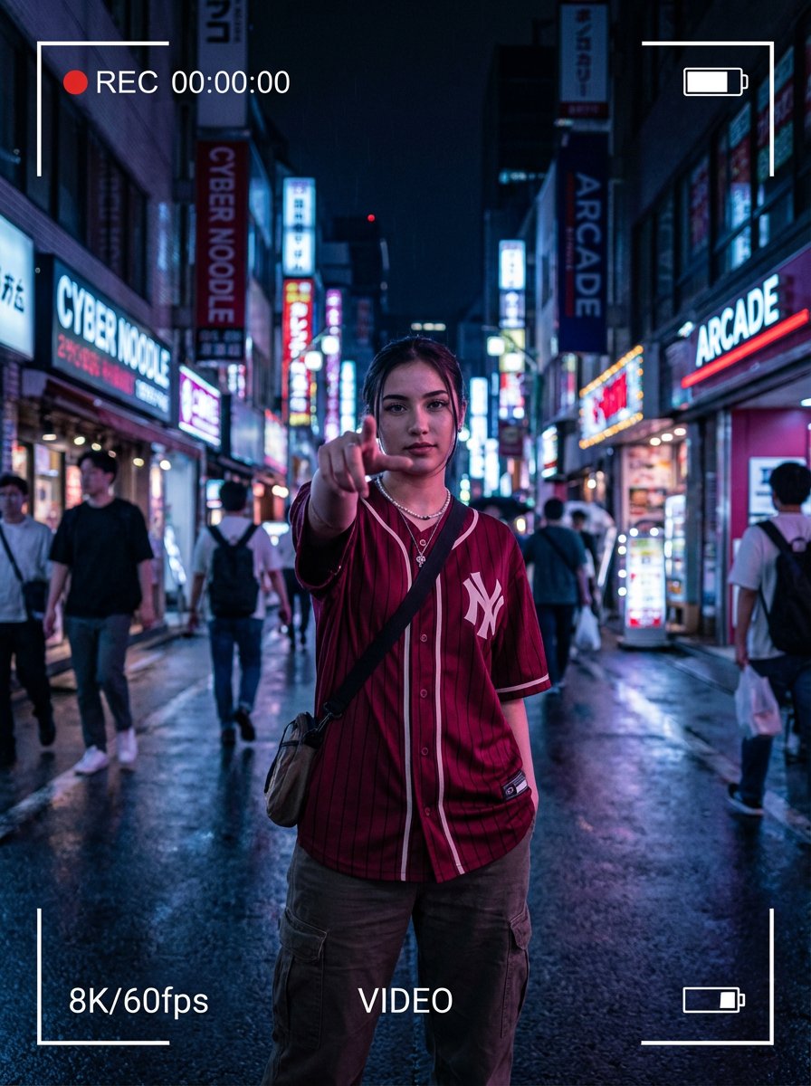 霓虹街道上的自信女子