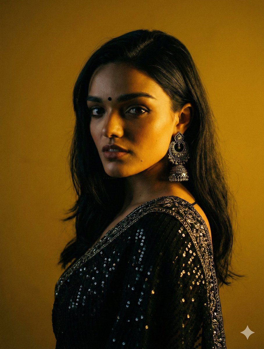 暗夜金光下的黑纱丽美人