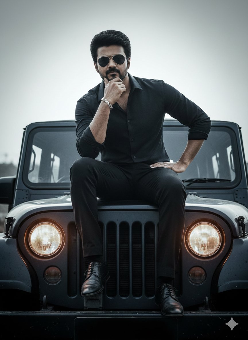 暗夜吉普车上的超写实硬汉肖像