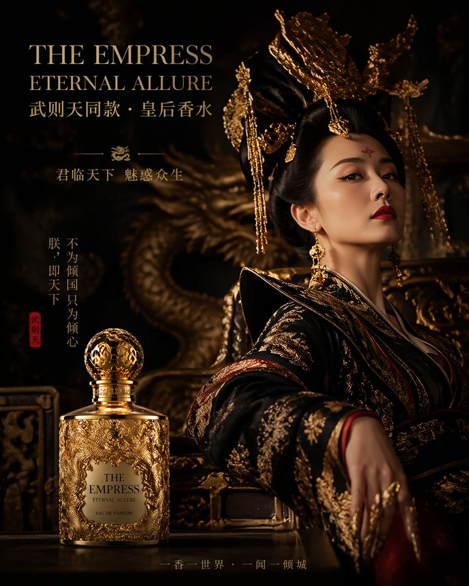 武则天风皇后香水：暗黑宫廷龙纹金瓶广告