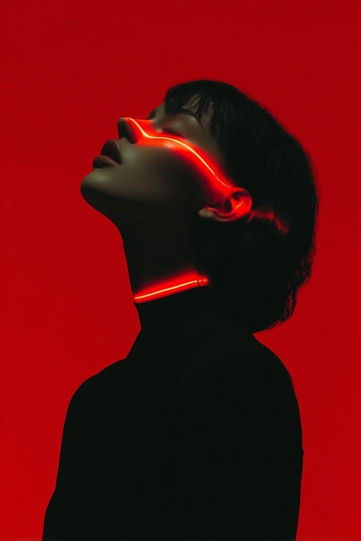 深红光影勾勒的未来轮廓