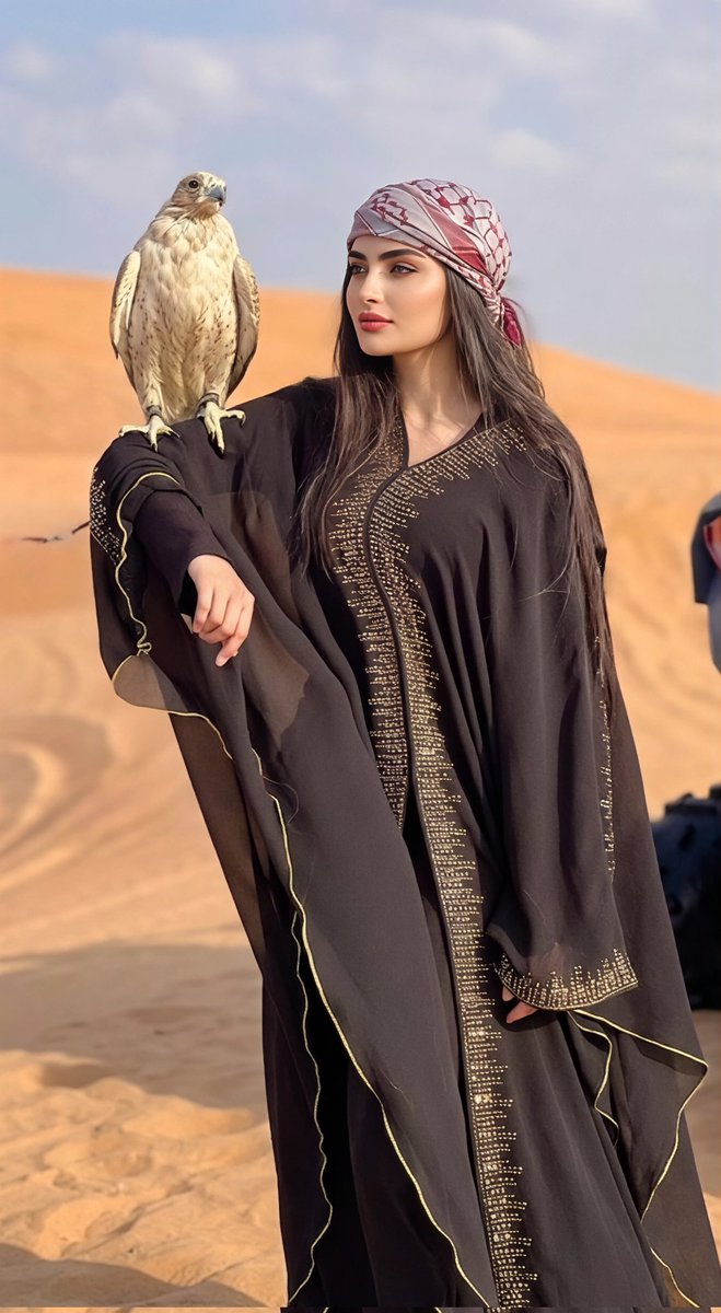 沙漠时尚贵妇与猎鹰